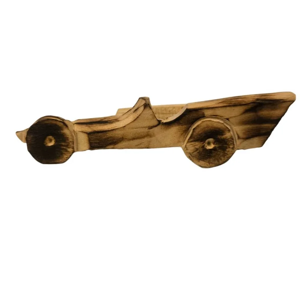 Handmade Racecar Wooden Scarf Slide Holder Car Shaped Folk Art